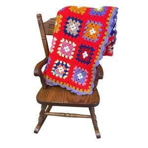 Vintage Handmade Crochet Afghan Granny Square Blanket Throw 70s Retro  Grandma